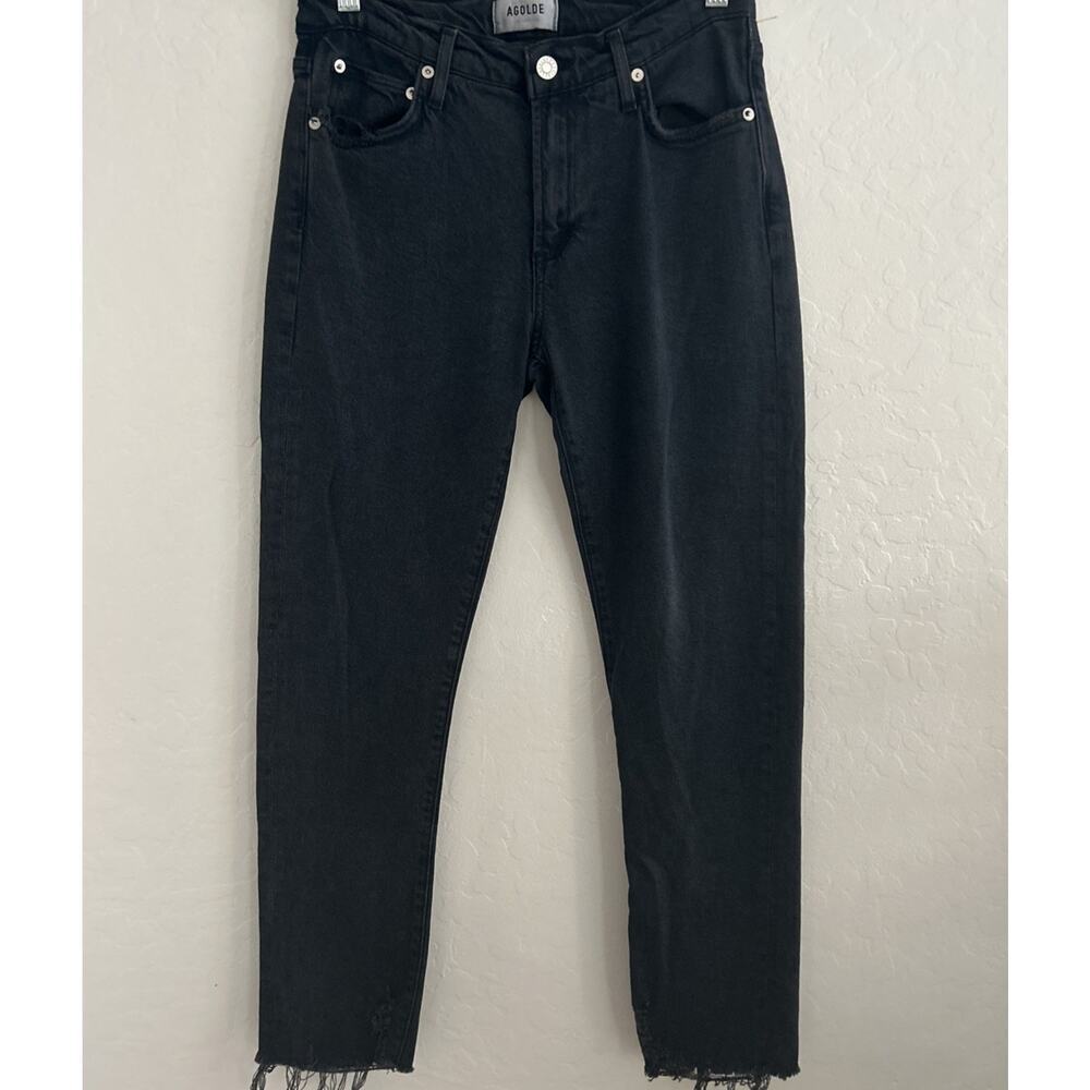 AGOLDE Jeans Denim 26 Black‎ Straight Leg Raw Step Hem Organic Cotton Stretch